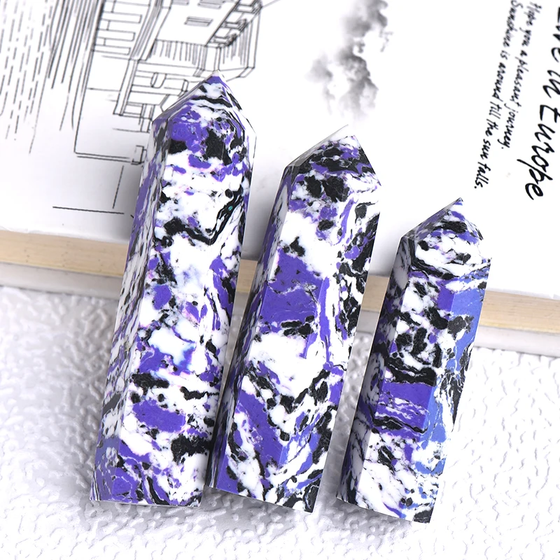 

100% Natural Zebra Purple Point Reiki Healing Obelisk Blue Green Quartz Wand Beautiful Ornament For Home Decor Energy Stone Gift