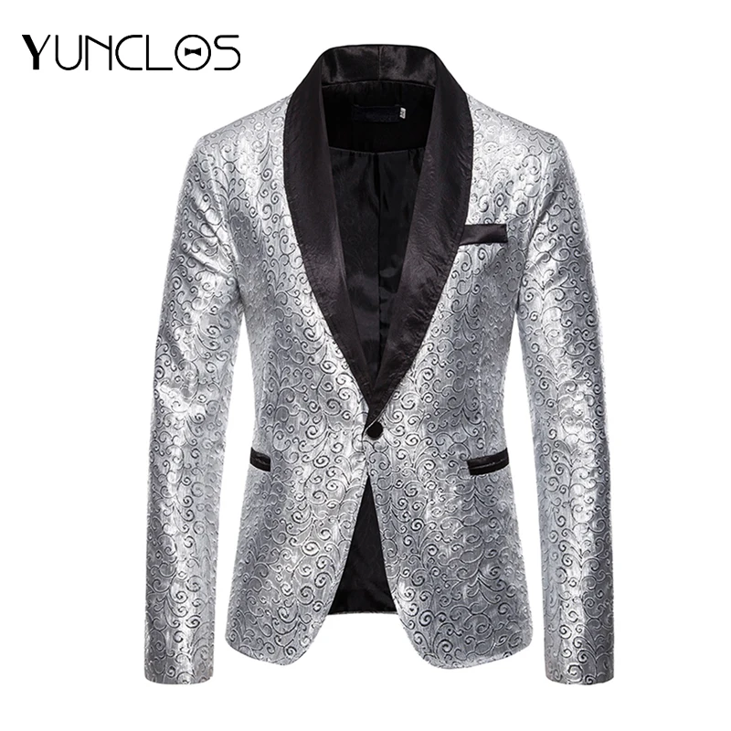 Костюм мужской золотистый/серебристый Блейзер повседневный роскошный