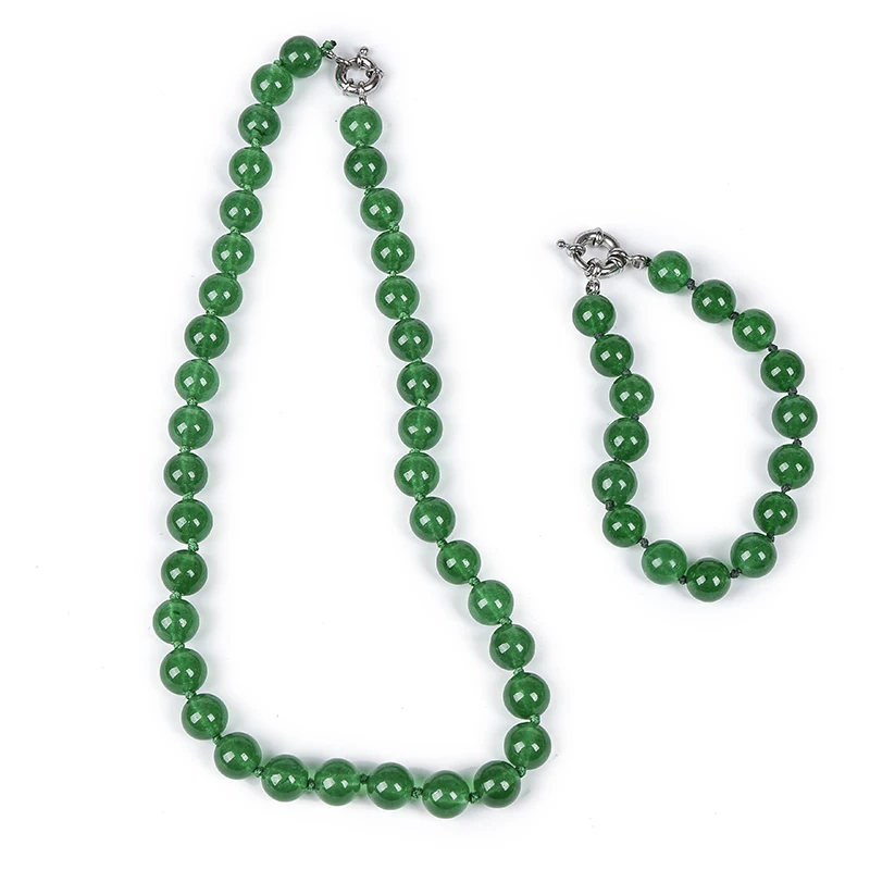 Ожерелье женское из натурального зеленого халцедона модное колье нефрита с