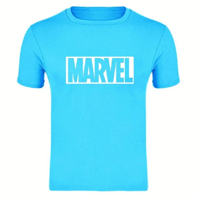Новые модные футболки для пары с короткими рукавами Marvel, Мужская футболка с принтом супергероя, футболка с круглым вырезом, комикс, футболка с надпись Marvel, топы, Мужская одежда, футболки - Цвет: sky biue