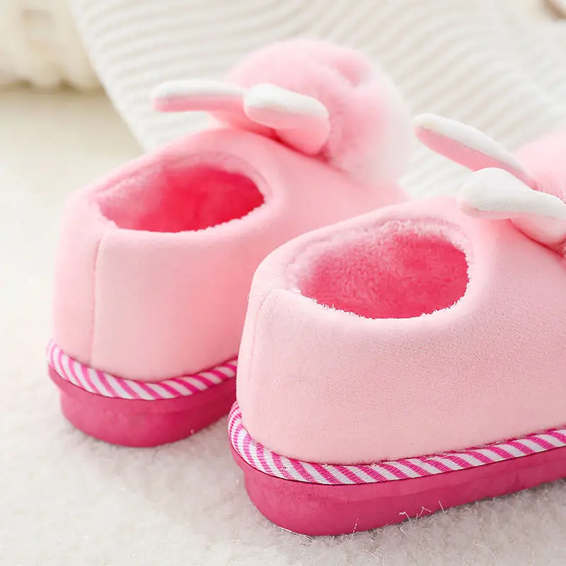Розовые Тапочки с кроликом Милая детская зимняя домашняя обувь Детские плюшевые