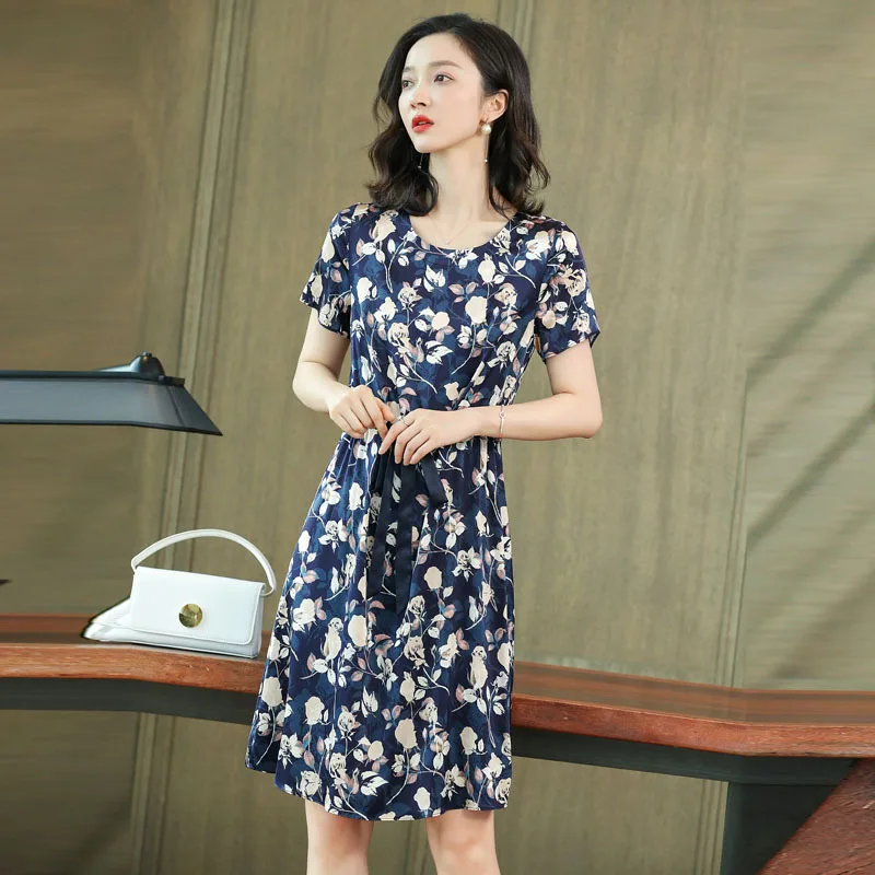 

Женское пляжное платье с поясом, элегантное платье миди из натурального шелка тутового шелкопряда с цветочным принтом, лето 2021