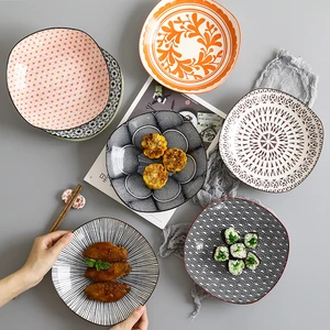 Creativity Japanese Style 8 Inch Square Plate High Quality Ceramic Underglaze Color Dish Dessert Dish Simple Home Deep Dish