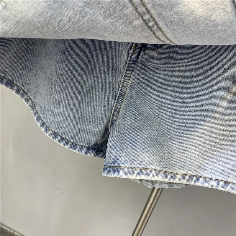

2021 Summer Irregular Design Button Fake Two Pieces Ladies Mini Denim Skirt Women European New High Street Above Knee Pantskirt