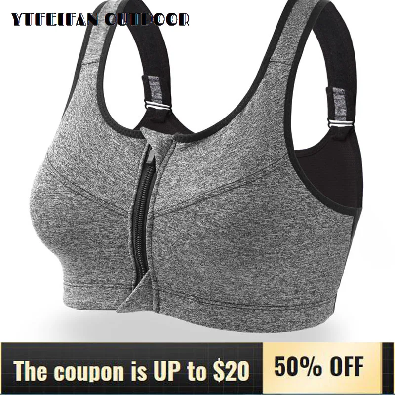 

Gym Bra Plus Size S-5XL Workout Tops for Women Large Size Shockproof Front Push Up Zipper Sports Underwear Crop Tops Fitness