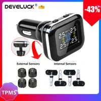 develuck smart car tpms upgraded cigarette lighter angle adjustable tire pressure alarm system with usb motorcycle accessories