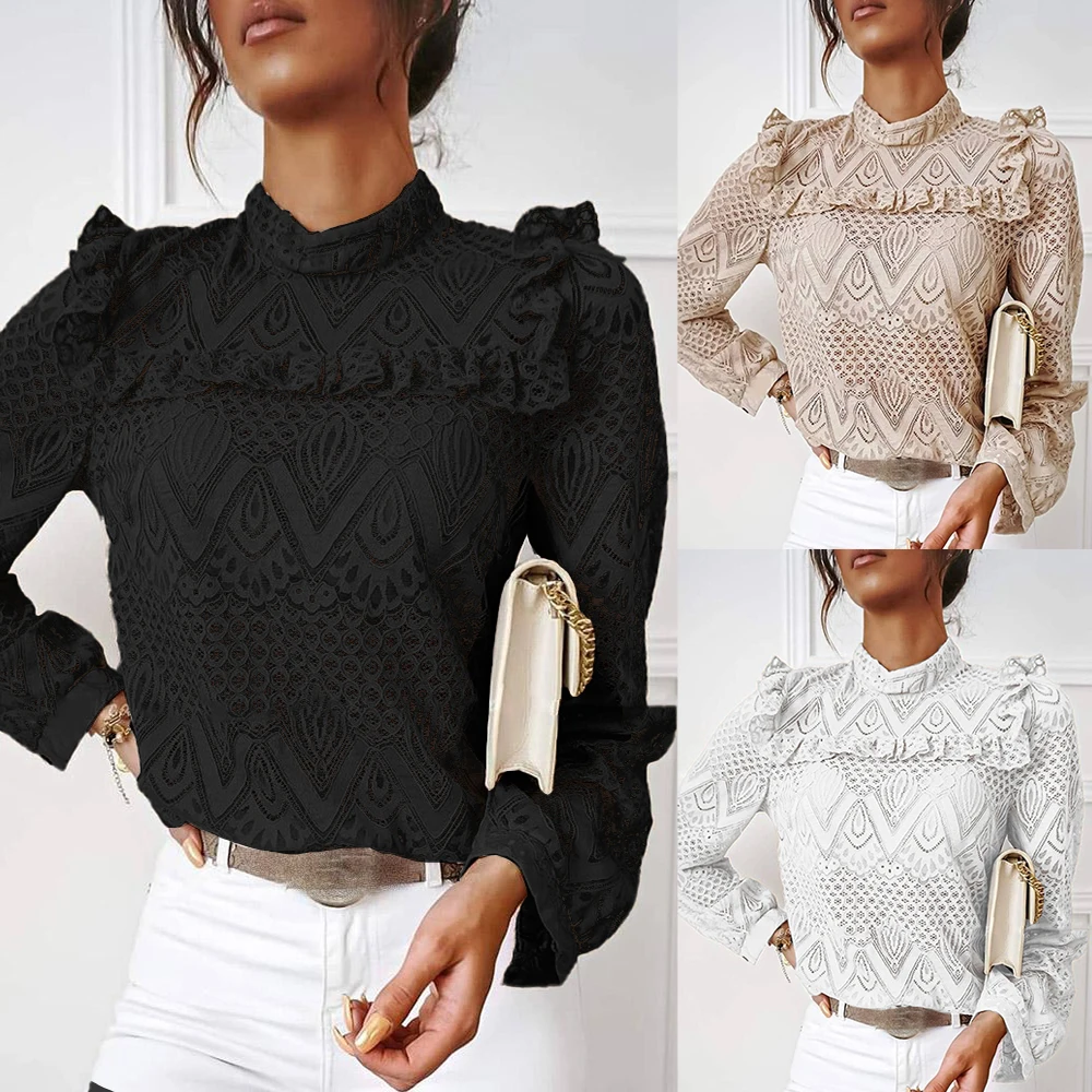 Осенние модные кружевные рубашки для женщин новинка 2020 Сексуальная Ажурная