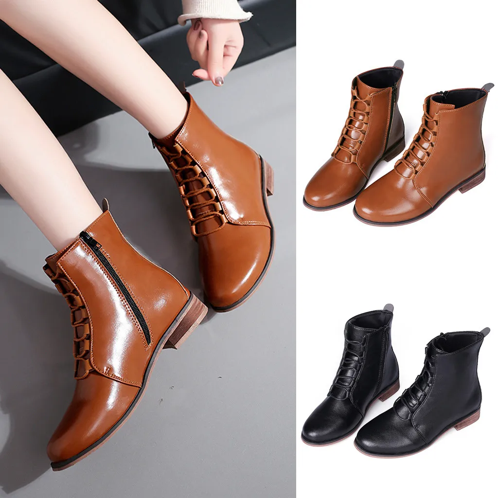 

Women's Solid Color Booties Classic Women's Winter Boots Women's Fashion Leather Fashion Roman Riding Cowboy 2020