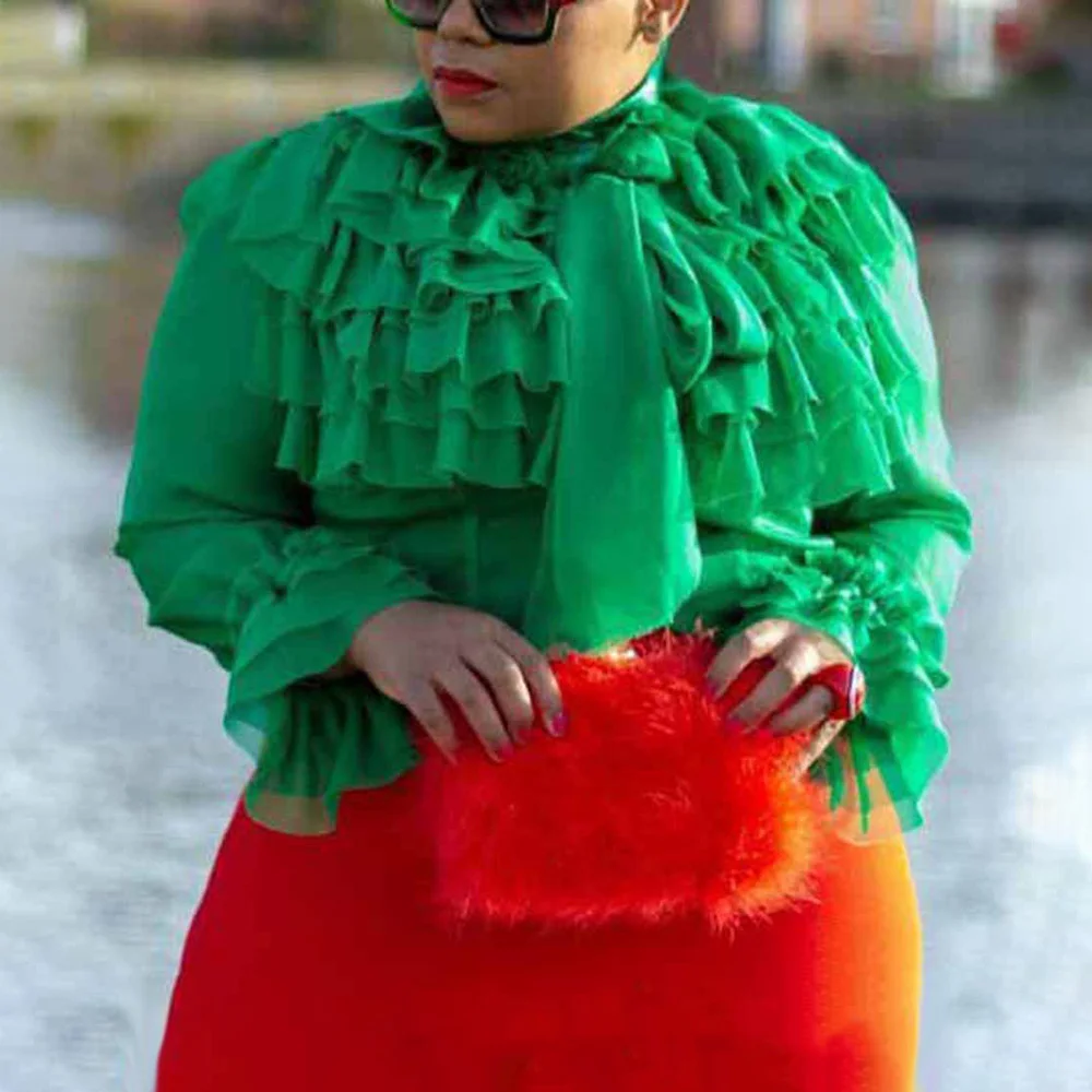 

African Fashion Long Sleeve Office Ruffle Blouse Shirt Plus Size Chiffon Autumn Fall Top 2020 Vintage Female Casual Shirt Femme