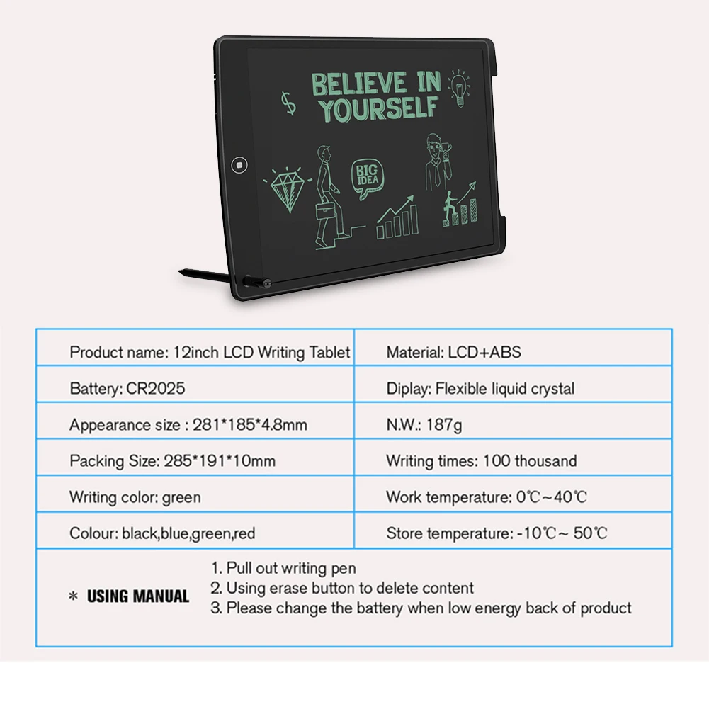 

12Inch Electronic Drawing Board LCD Screen Writing Tablet Digital Graphic Drawing Tablets Electronic Handwriting Pad Board+Pen