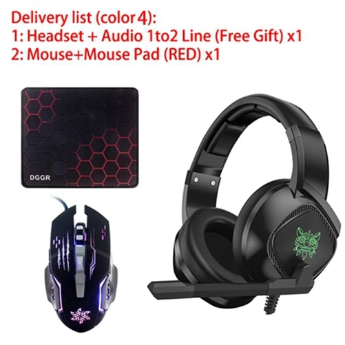 Pads Headset Mouse R ONIKUMA K19 3,5 мм разъем стерео игровая гарнитура игровые наушники лучшие бас наушники с микрофоном RGB светодиодный свет и игровая мышь Мыши - Цвет: Pads Headset Mouse R
