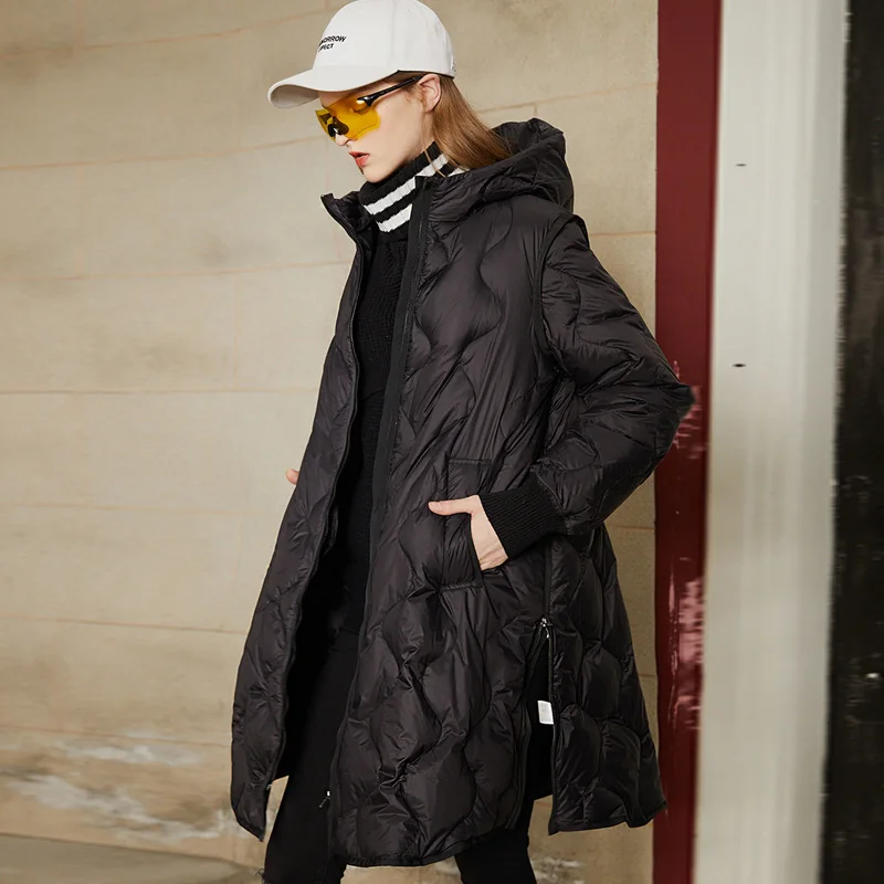 Женский зимний пуховик Janveny новинка 2020 длинная куртка на белом утином пуху