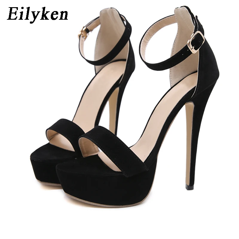 Eilyken Босоножки на платформе и высоком каблуке; женские летние вечерние туфли на шпильке с открытым носком; пикантные черные босоножки с ремешком на щиколотке; размер 42