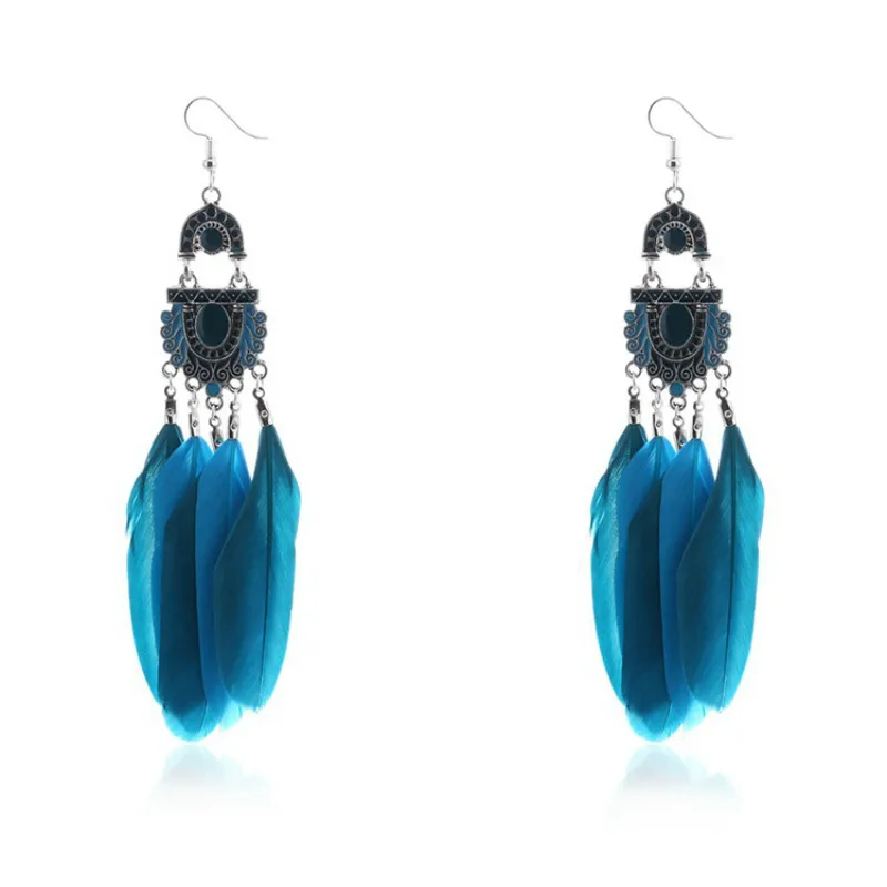 

National wind new feather tassels fashionable woman earrings color drip eardrop of high-quality goods