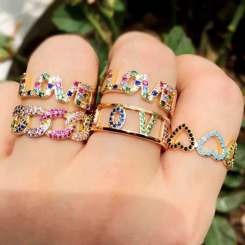 

Luxury Love Heart-shaped Rings for women colorful Zircon stone engagement female Finger Ring Gold Color Boho Fashion Jewelry2019