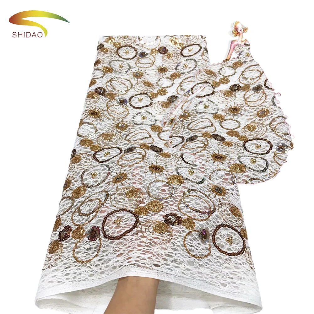 

Роскошный дизайн блестки Красочные цветы вышивка сетки кружева ткани для одежды