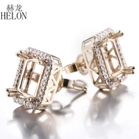 HELON Emerald Cut 5x7mm Solid 14K Yellow Gold Natural Diamonds Semi Mount Engagement Stud Earring Women Fine Jewelry Best Gift