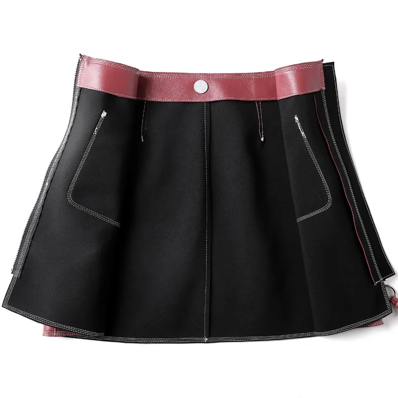 

2020 Spring Autumn Winter Women Genuine Leather Sexy Mini Real Skeepskin High Waist Short Pockets Front Zipper Skirt