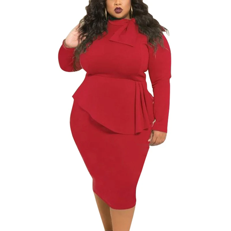 Женское платье большого размера Осень-зима 2017 высокая горловина длинный рукав