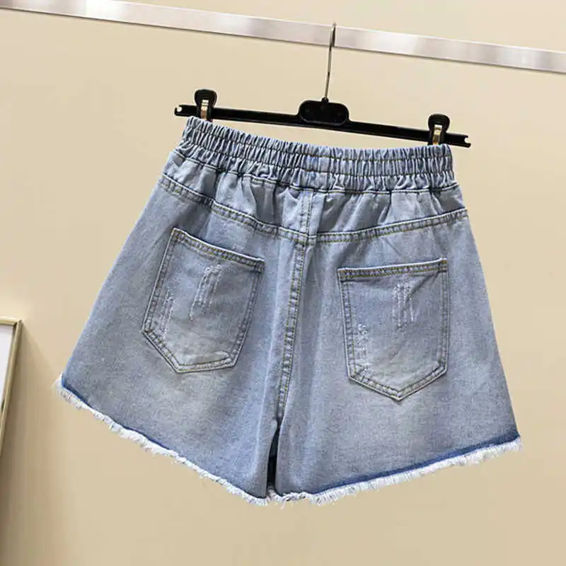 

5XL Plus Size Summer Shorts Women Elastic Waist Streetwear Vintage Wide Leg Denim Shorts Hotpants Casual Women Jean Shorts C6225