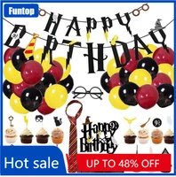 1 set cute cartoon happy birthday banner cake topper flags bunting decor for baby kids magic theme birthday party decoration