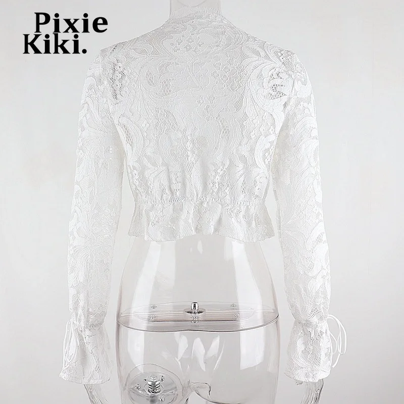 Pixiekiki белое кружевное платье с длинными рукавами рубашки для женщин Фея гранж