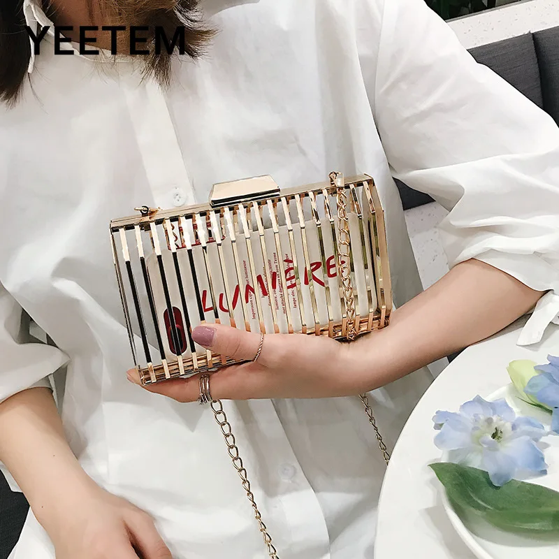 

Metal Luggage Chain Metal Hollow GirlFashion Party Clutch Bag Crossbody Bags For Women Hollow Out Metal Shoulder Bag