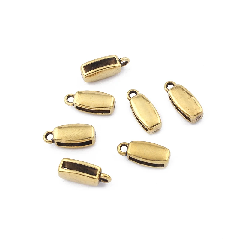 10 шт. Античное золото 10x2 мм плоские кожаные слайдеры держатель с подвеской 5