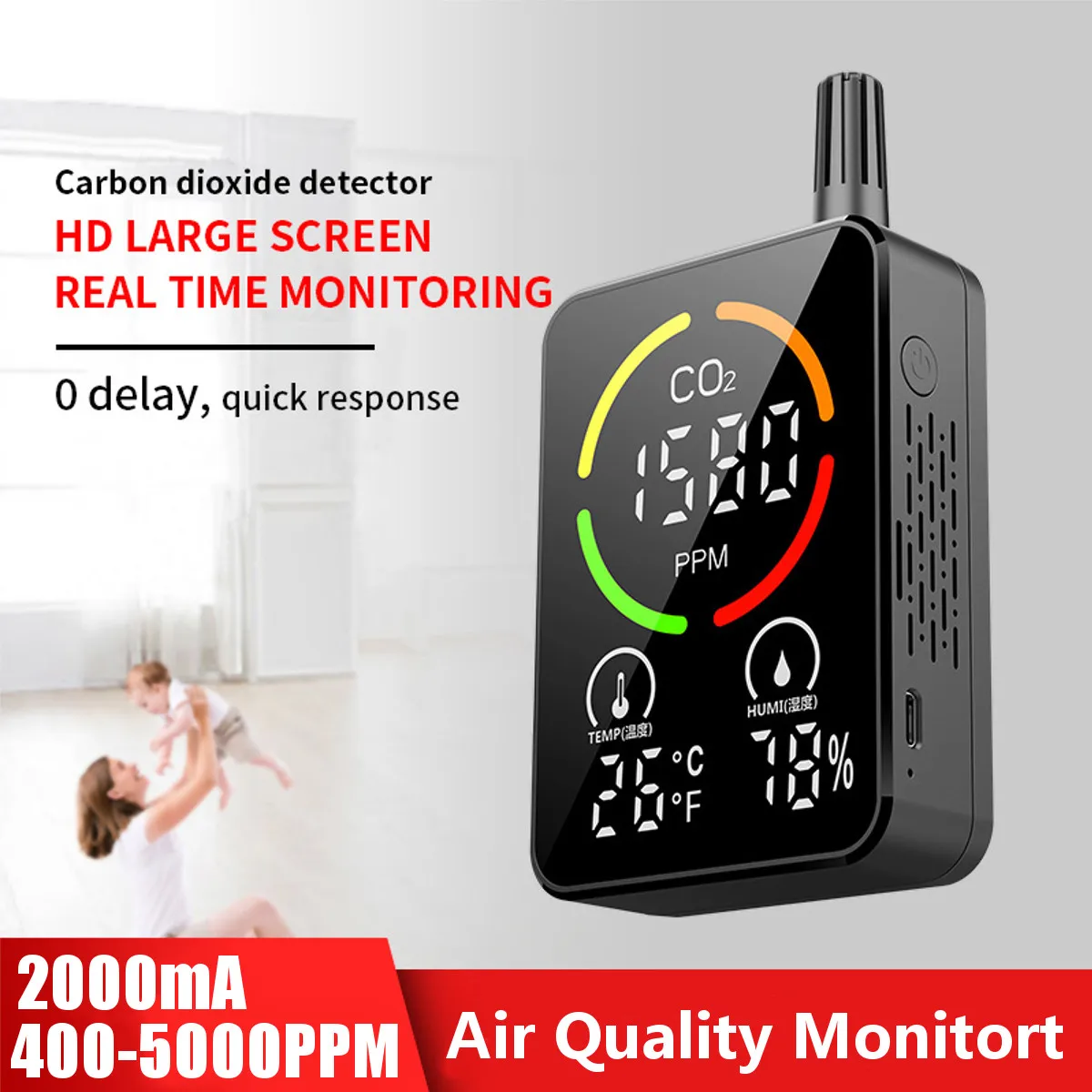 

3-в-1 инфракрасный детектор углекислого газа CO2, домашний Интеллектуальный анализатор температуры и влажности газа, цифровой монитор загряз...