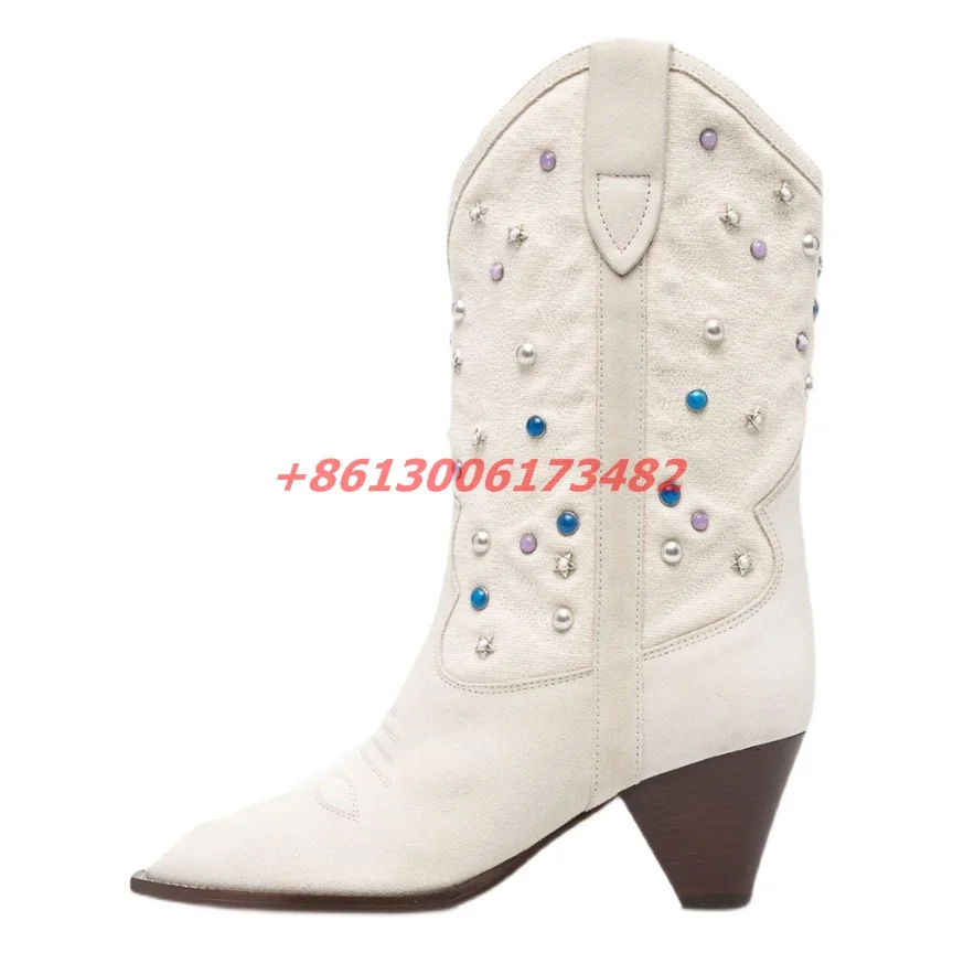 Женские ковбойские ботильоны ботинки в стиле ретро с вышивкой заклепками острым