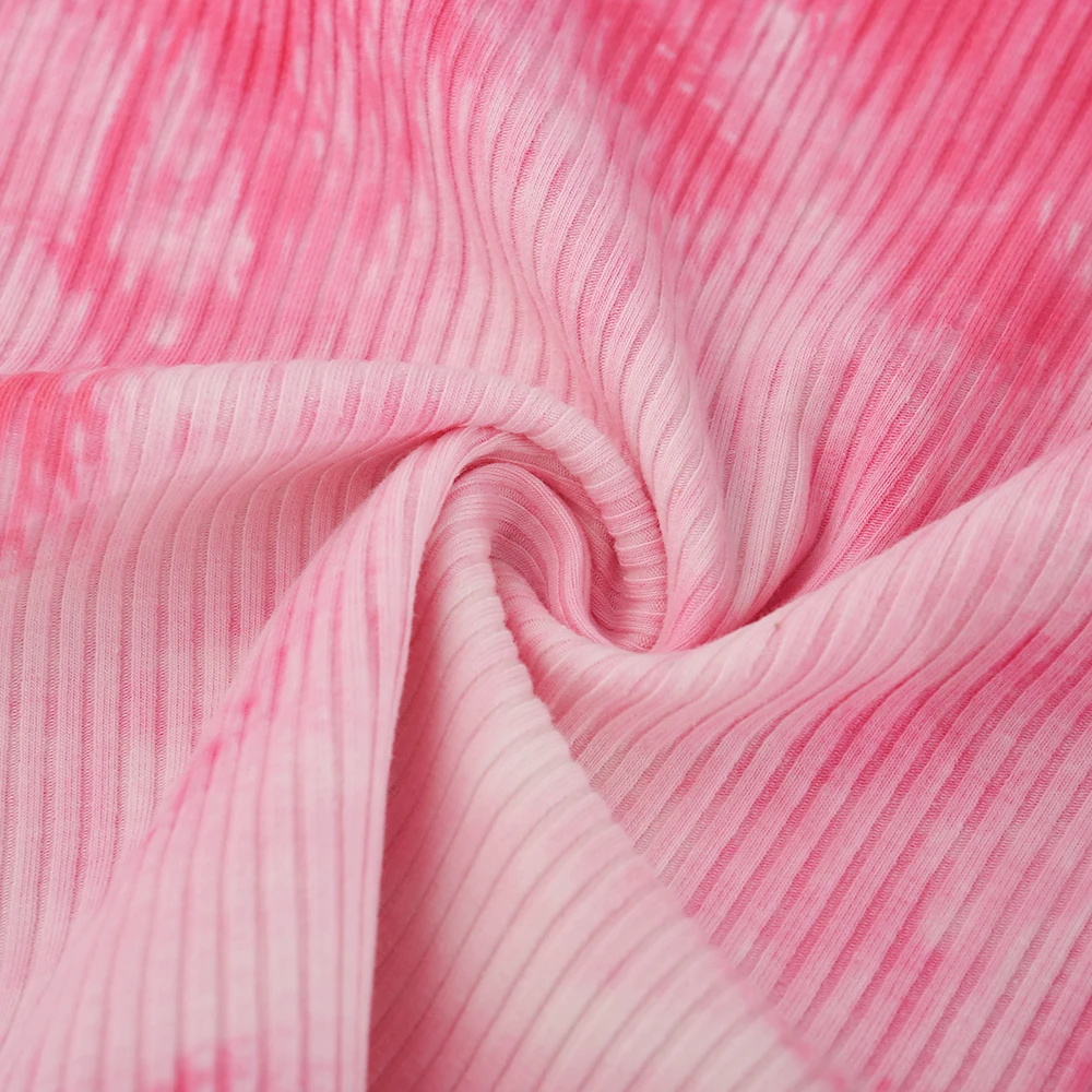 

Fyrneh Women Summer 2020 New O Neck Pink Print Fashion Casual 2 Piece Set Chic Ribbed Sports Suits Daily Chic Streetwear Outfits