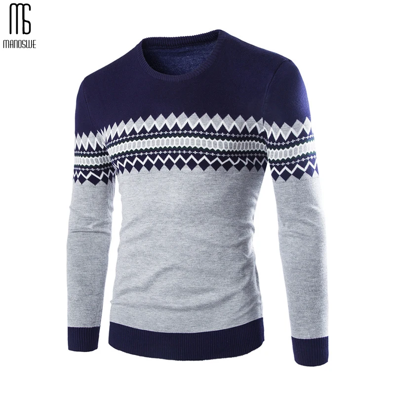 Мужской трикотажный свитер Manoswe повседневный теплый пуловер в стиле пэчворк с