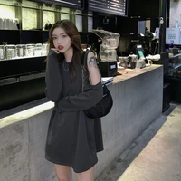 autumn thin long sleeve women t shirt korean fashion hollow out sexy cold shoulder loose oversized clothing high street grey top