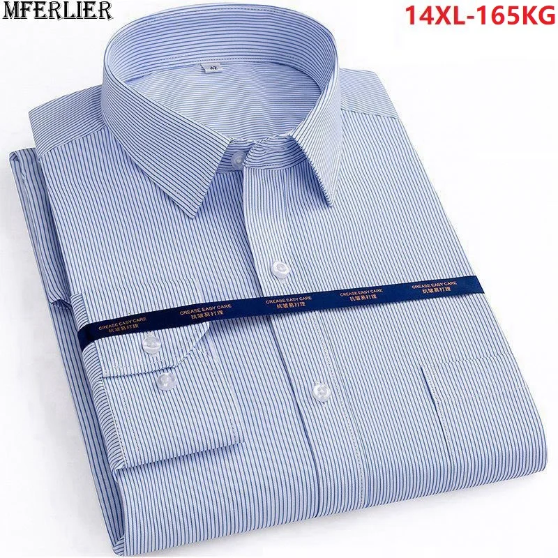 Мужская хлопковая рубашка в полоску с карманами большого размера|Классические| |