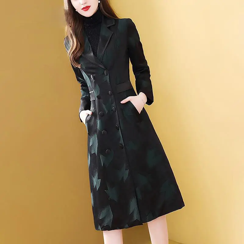 

2021 Spring Autumn Women Trench Turn-down Collar Warm Solid Color Long Coat Casual Fashion Elegant Office Lady Windbreak D174