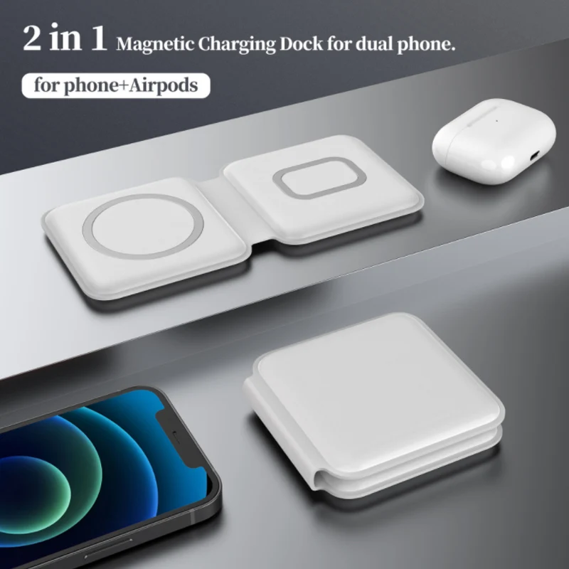 

2 in 1 Magnetic 15W Foldable Wireless Charger For iphone 12 Pro Max For Apple Airpods iwatch Qi Wireless Charging Station