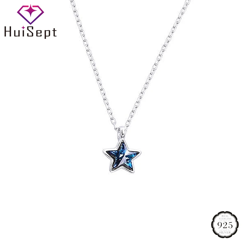 

HuiSept Fashion 925 Silver Jewelry Necklace Star Shape Sapphire Gemstone Pendant for Women Wedding Engagement Party Promise Gift