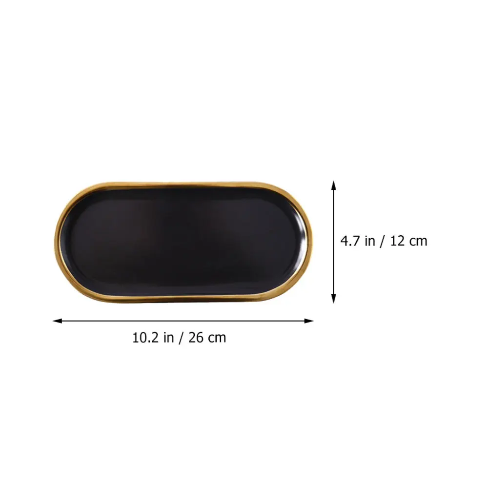 

1pc Nordic Styled Porcelain Tray Black Gold Rim Plate Dessert Serving Dish