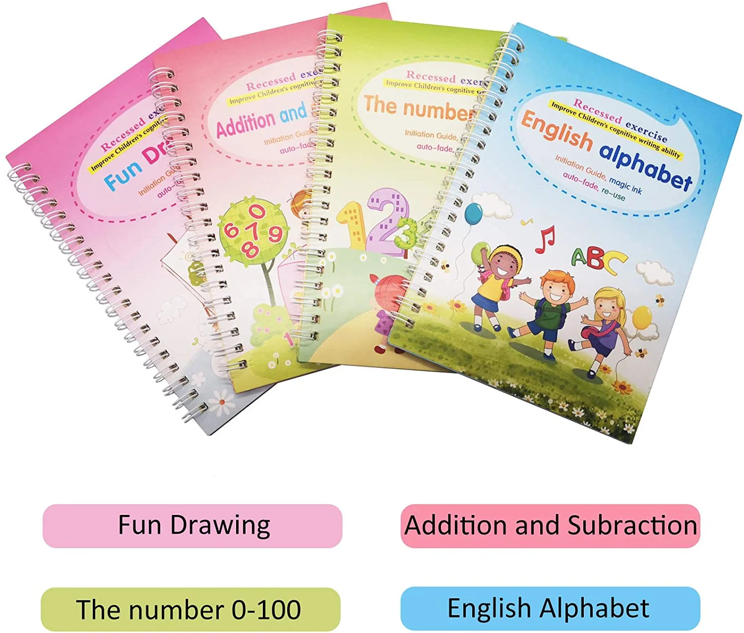 

4 Books + Pen Magic Practice Book Free Wiping Children's Toy Writing Sticker English Copybook For Calligraphy Montessori Toys
