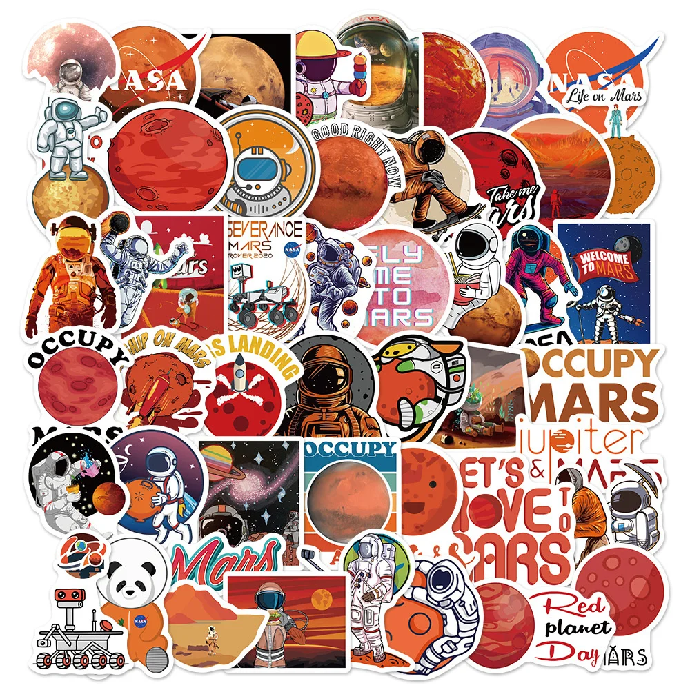 

10/30/50PCS Landing on Mars Astronaut Graffiti Cartoon Sticker Waterproof PVC Sticker DIY Decoration Wholesale