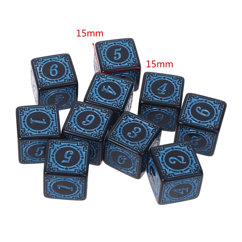 

Y1UC 10Pcs D6 Polyhedral Dice Square Edged Numbers 6 Sided Dices Beads Table Board Role Play Game for Bar Club Party