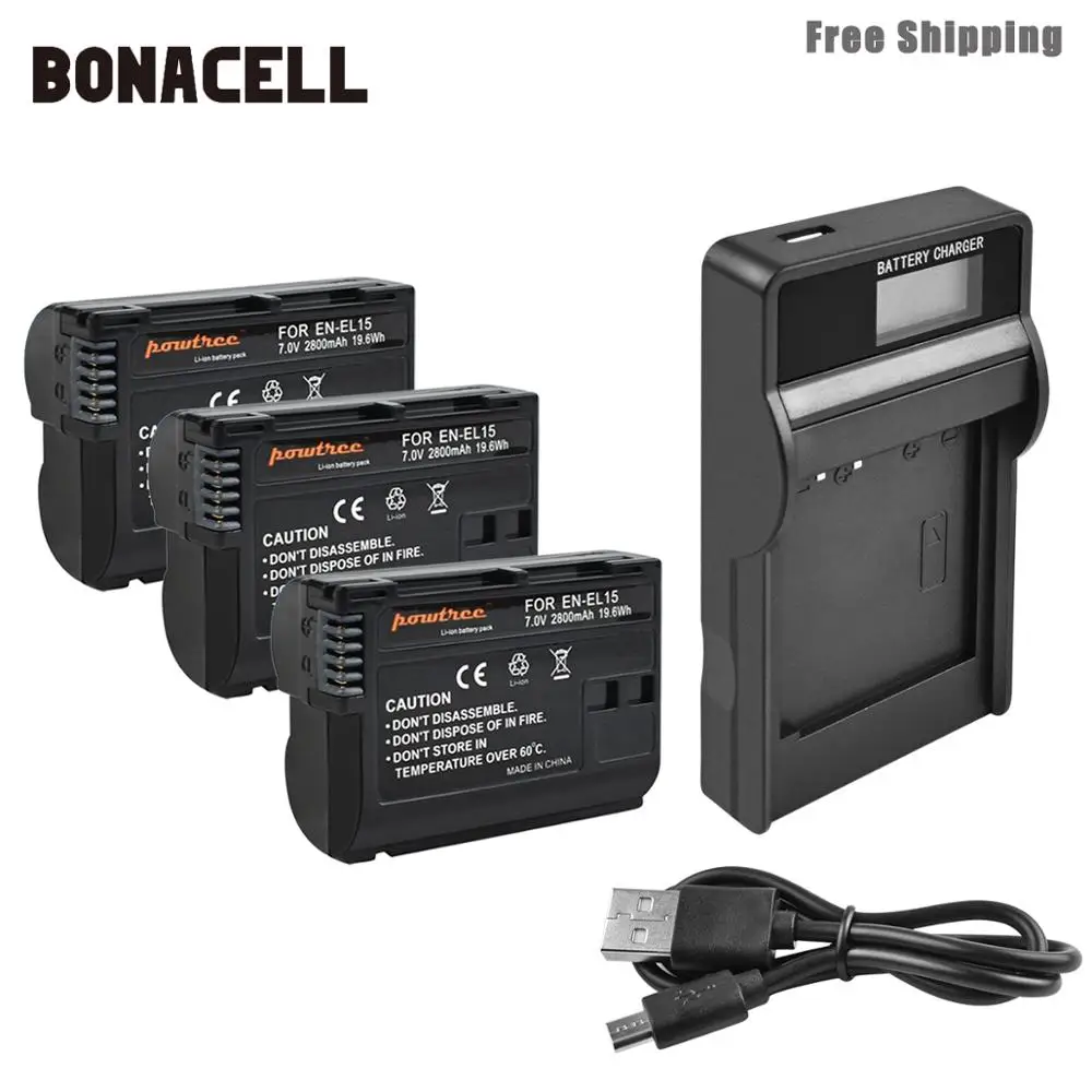 Bonacell 2800 мА/ч, EN-EL15 ENEL15 RU EL15 Камера Батарея+ ЖК-дисплей Зарядное устройство для цифровых зеркальных фотокамер Nikon D600 D610 D800 D800E D810 D7000 D7100 L50