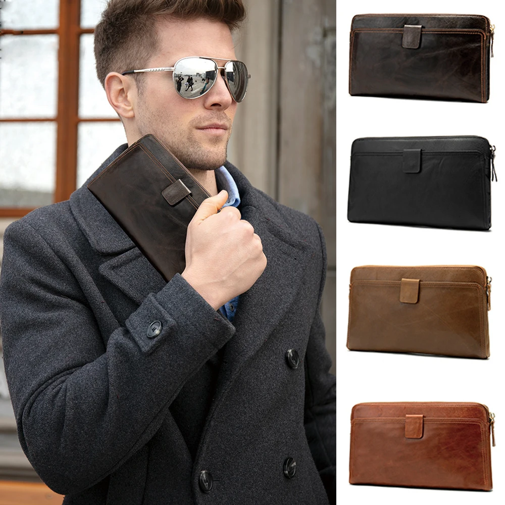 

Luufan Genuine Leather Men's Wallets for Credit Card Holder Passport Male Hand Purse Coins Phone Purse Men Real Leather Clutches