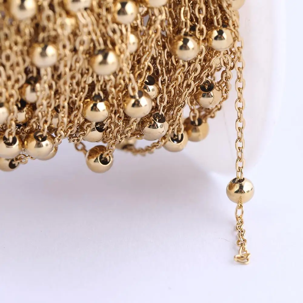 onwear 10mters/roll stainless steel gold filled ball beaded necklace chains for jewelry making diy