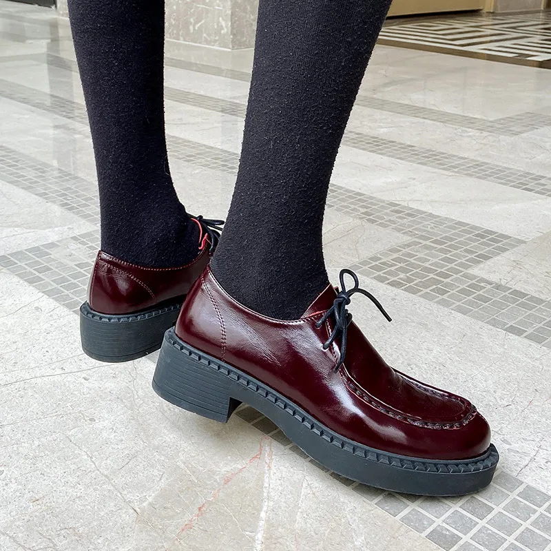 

FEDONAS Retro Shoes Woman Cross Tied Platform Chunky Heels Pumps Female 2021 Newest Genuine Leather Party Basic Women Shoes