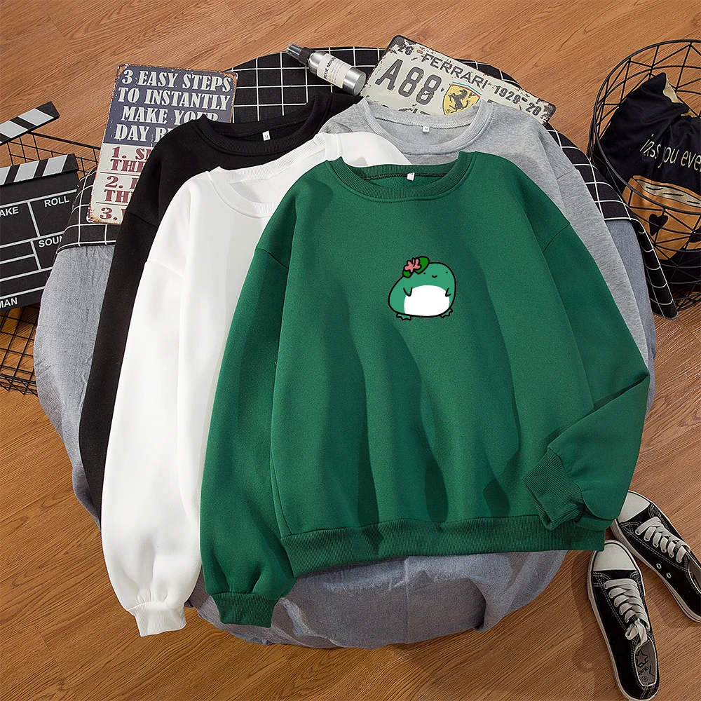 Vintage Winter Sweetshirt Cute Lotus Frog Print Harajuku Goth Clothes Oversize Sweatshirt with Hooded Sweatshirts Ladies Hoodies