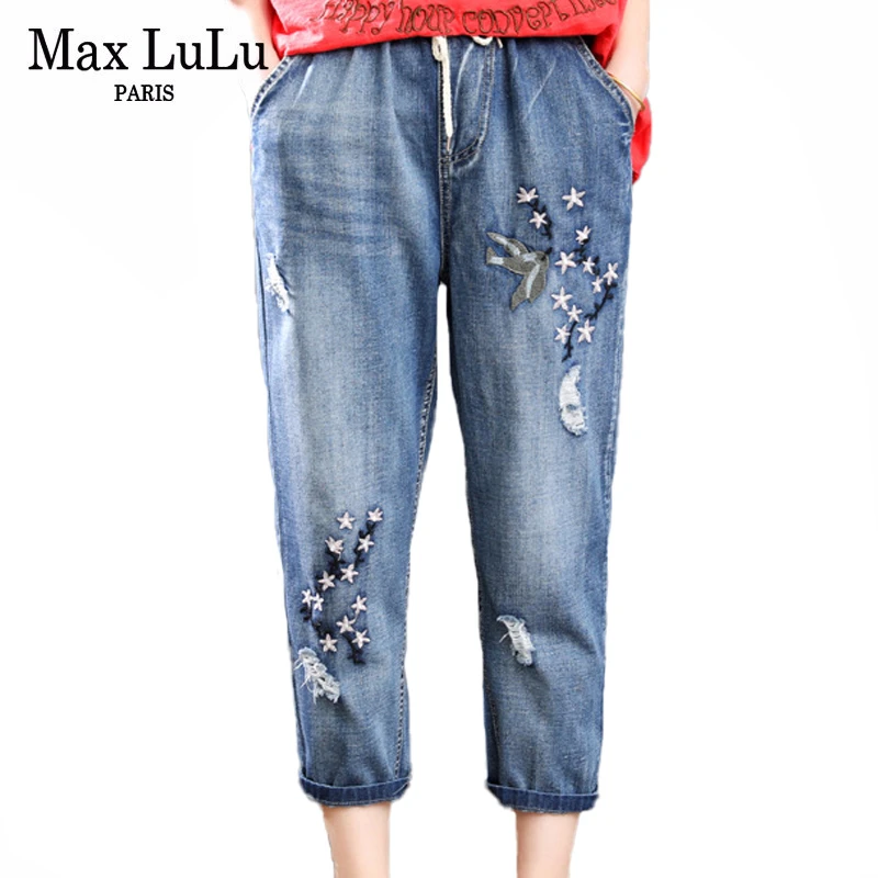 Max LuLu 2020 летние модные стильные женские джинсы с цветочным принтом повседневные