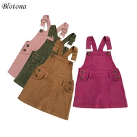 blotona toddler kids summer clothing baby girl mini retro dress strap corduroy dress suspenders solid overalls with pockets 1 4y