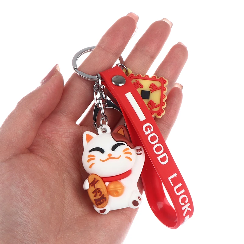 

1Pc Cute Fashion Key Chain Cute Lucky Cat Key Chain PVC Keychain Maneki Neko Car Keyring Bag Pendant