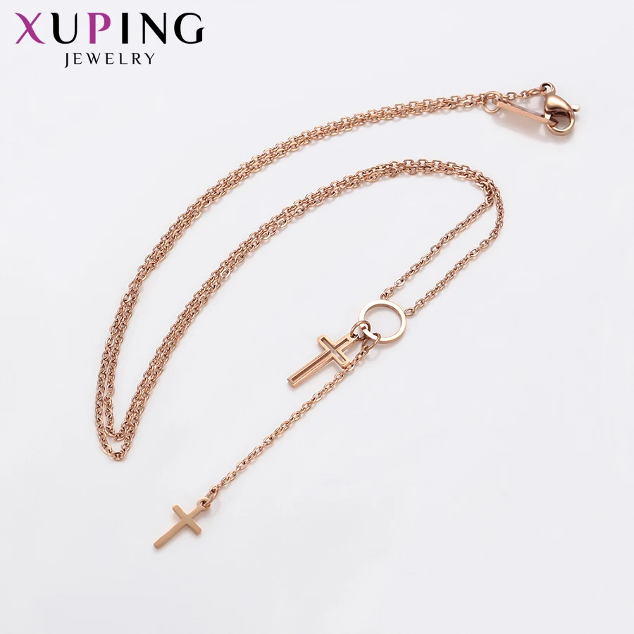 Элегантное ожерелье Xupin в форме Креста новый дизайн розовое золото Покрытые
